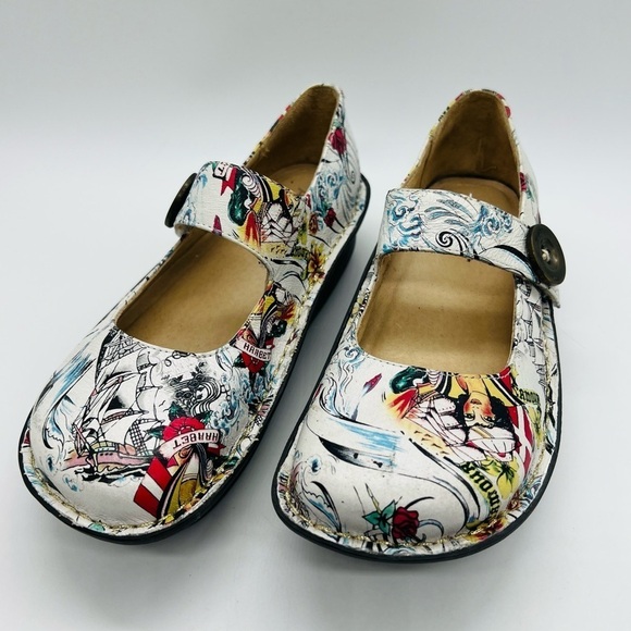 ALEGRIA PG L-ITE PLATFORM MARY JANE PLATFORM SHOES SIZE 8 NAUTICAL THEME - Picture 1 of 14